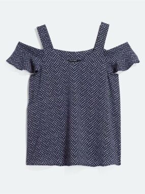 PAPERMOON Harvard Off the Shoulder Blouse Top Shirt - Medium - Navy Blue